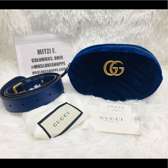 Gucci Handbags - Gucci Blue Velvet GG Marmont Belt Bag BRAND NEW